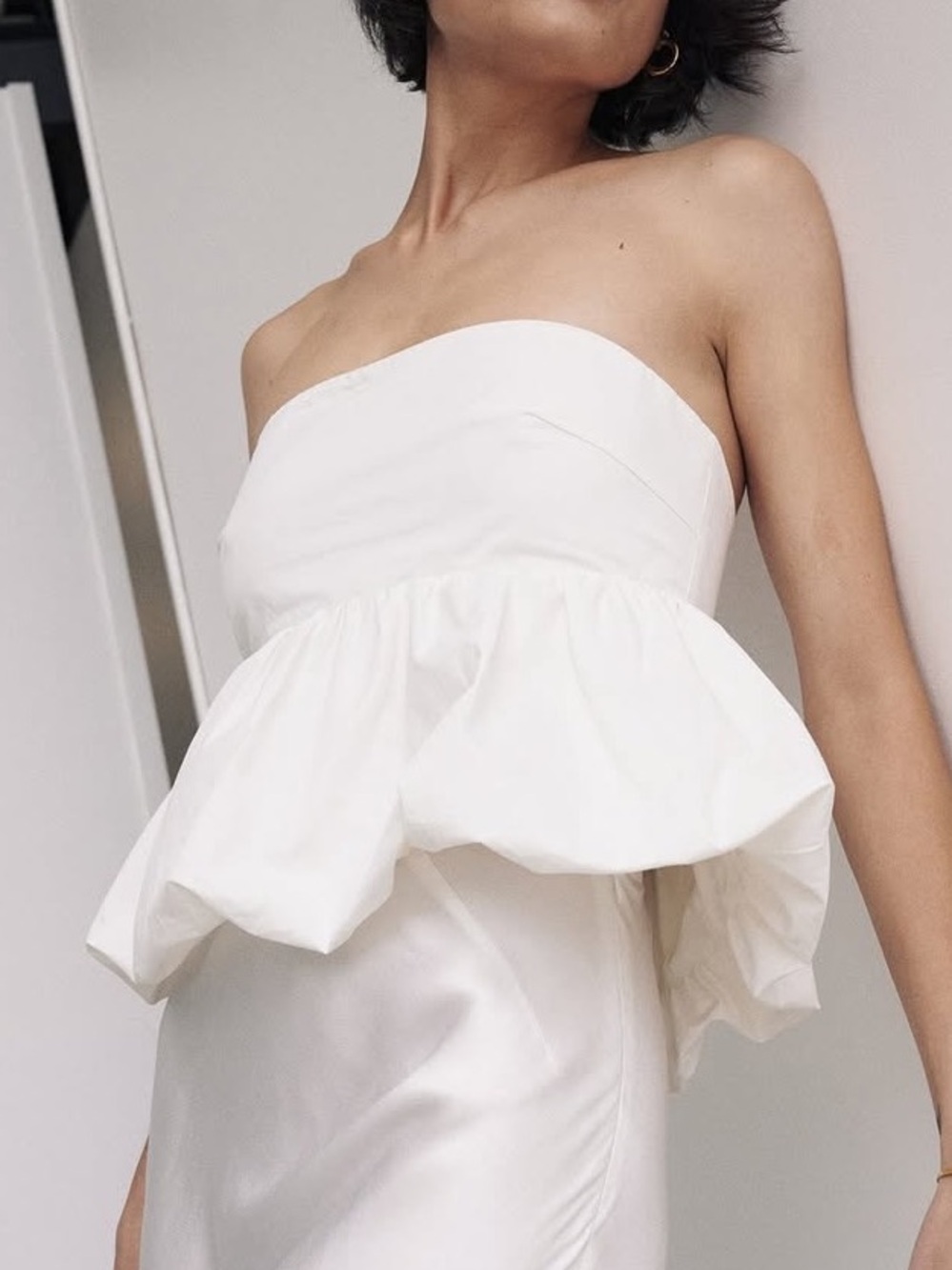 DISSH Tululah Bubble Top White Strapless Peplum Crop Top